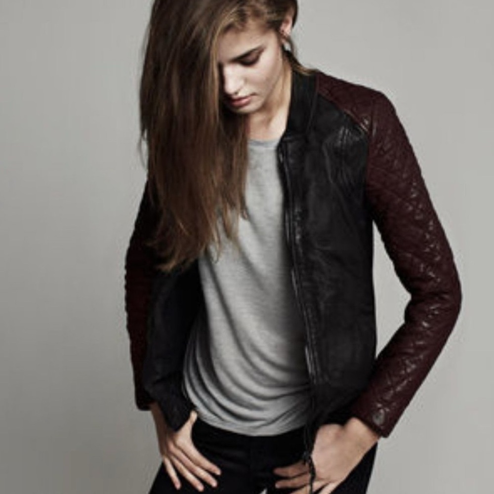 AllSaints Black/Oxblood Sleeves Rixey Jacket seen on Kristin stewart